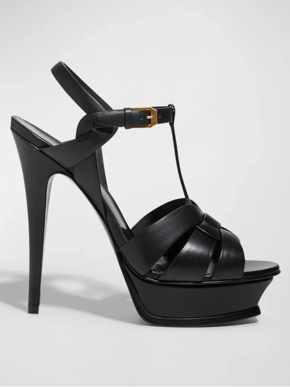 Saint Laurent Tribute Leather T-Strap Platform Sandals | YSL - Picture 3 of 16